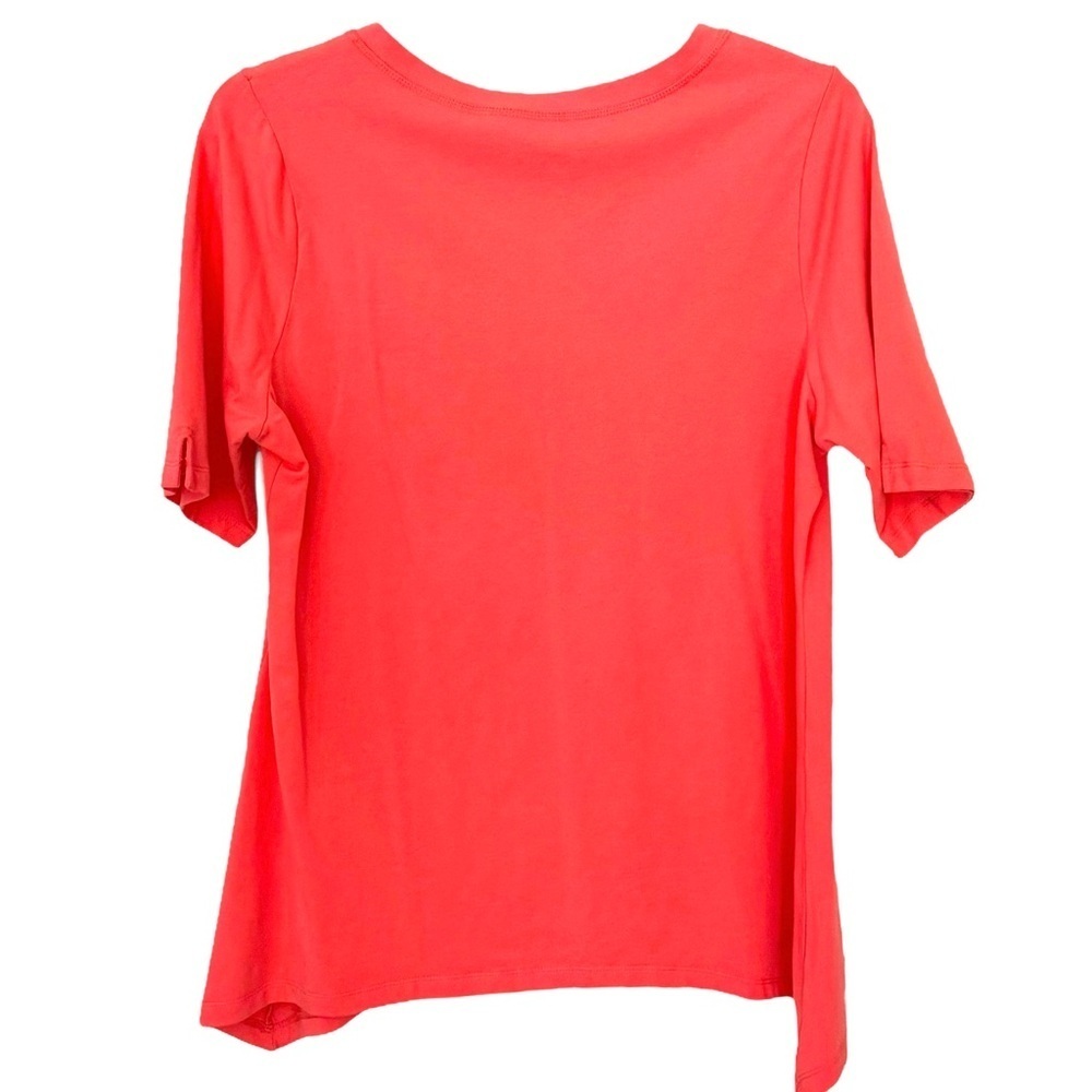 Denim & Co. Sz Large Perfect Jersey Melon V-neck Trapeze Hem Top Cotton/Spandex - Picture 4 of 9